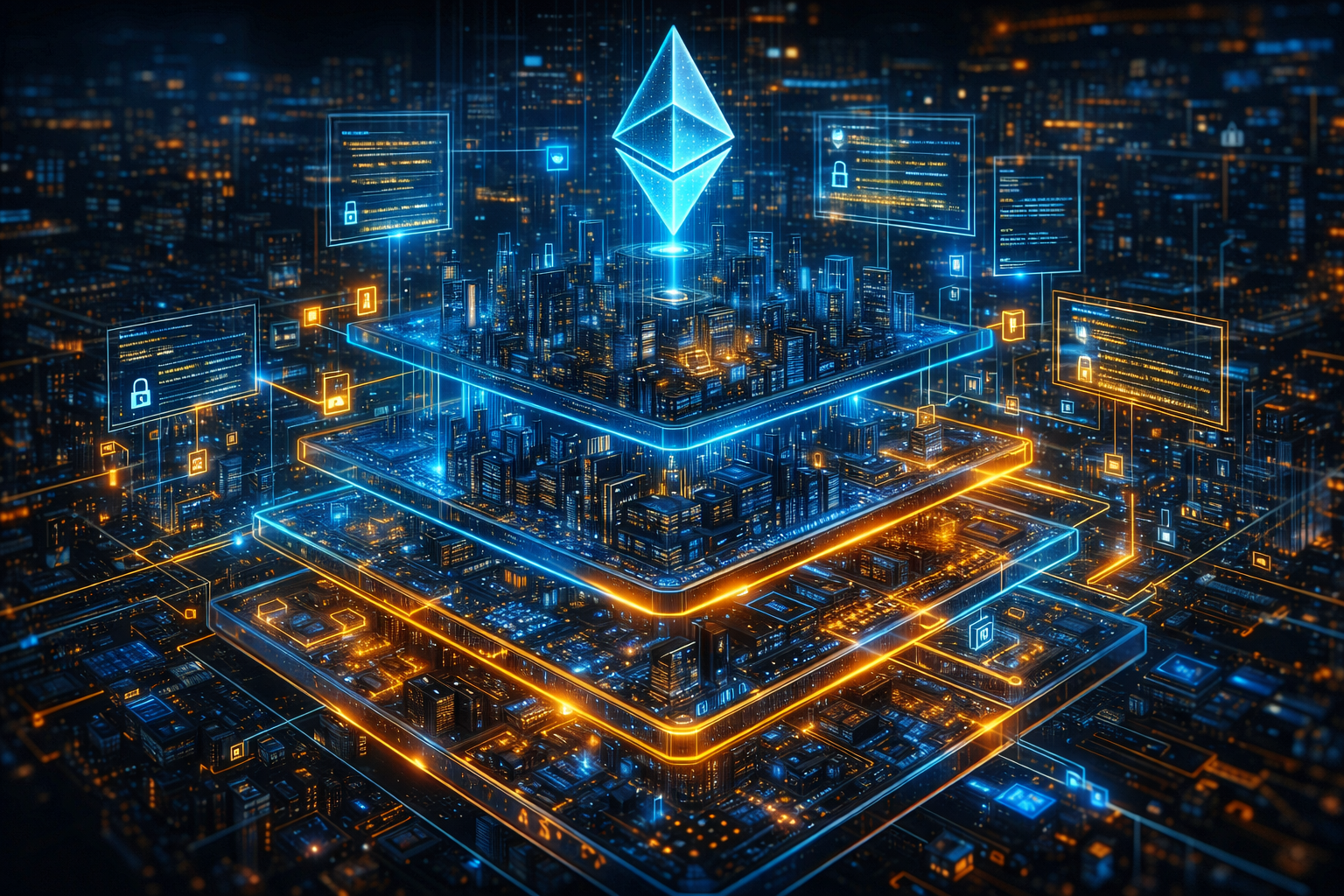 Ethereum Layer Two networks Arbitrum Optimism Polygon blockchain scaling illustration