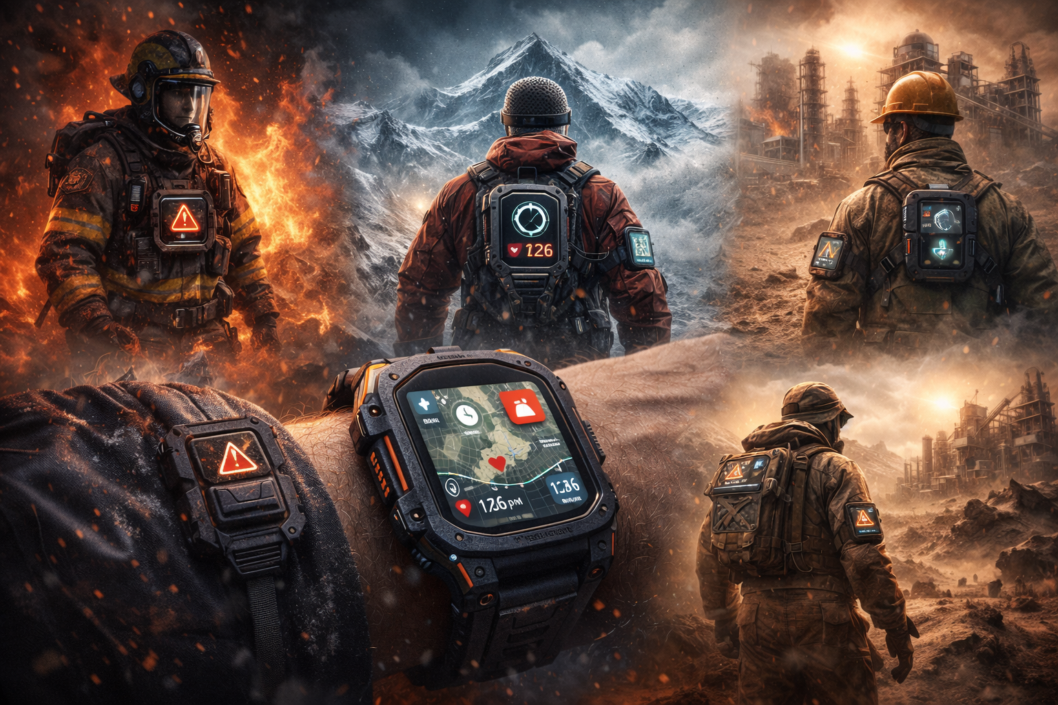 Rugged wearable device designed for extreme environments worn by an industrial worker