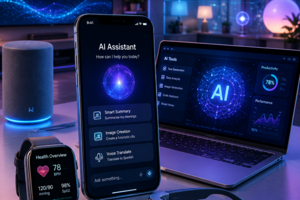 Generative AI integrated into consumer electronics including smartphones, smartwatches, and smart home devices