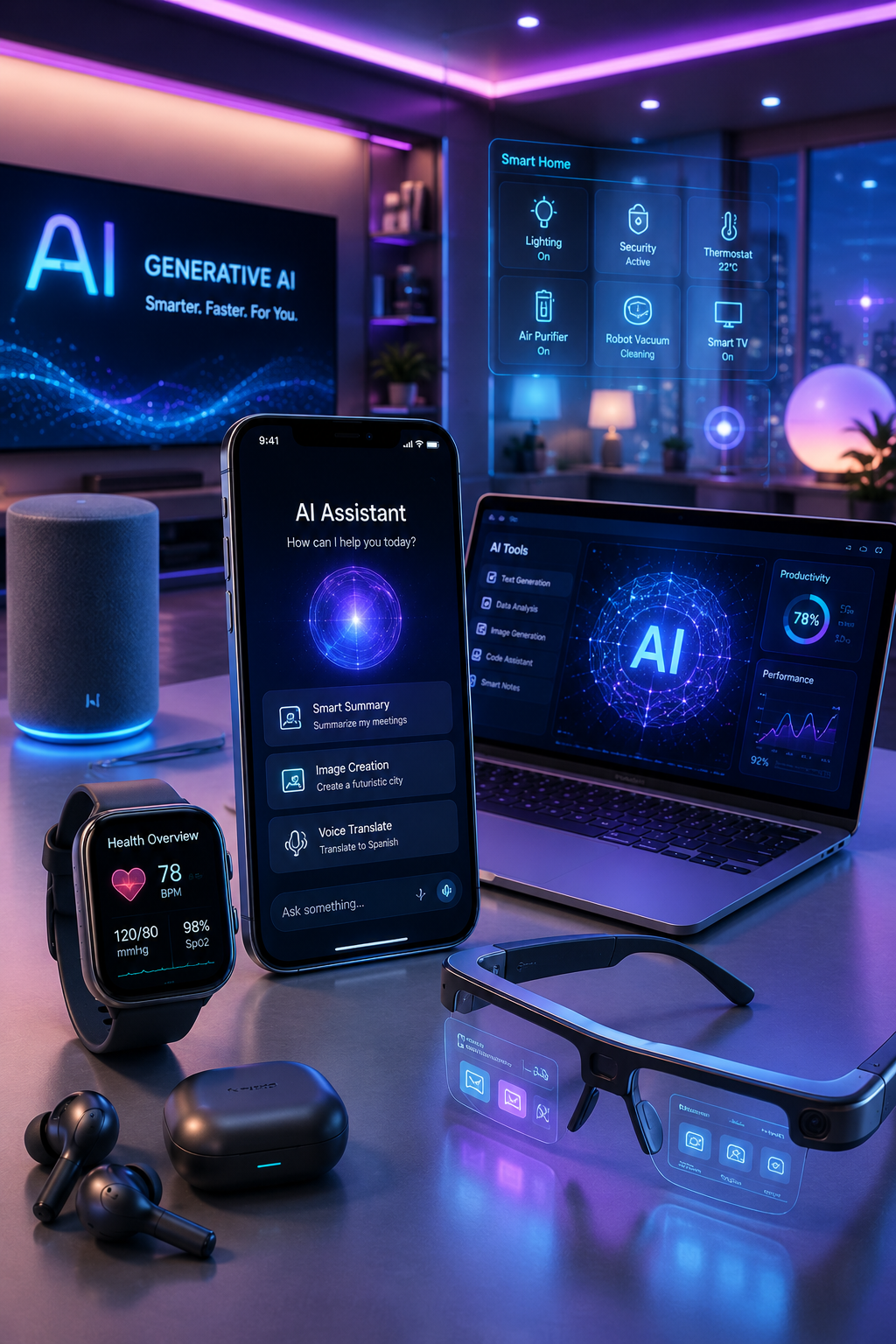 Generative AI integrated into consumer electronics including smartphones, smartwatches, and smart home devices