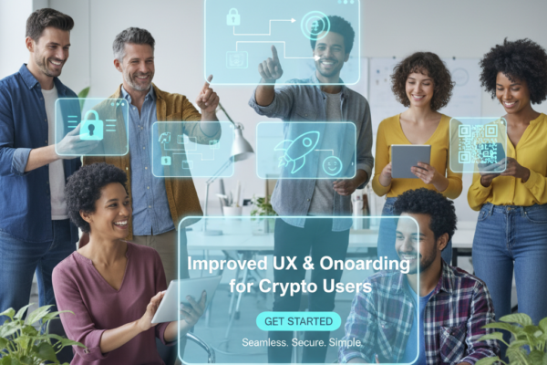A beginner-friendly crypto wallet app interface showing simple onboarding and UX design