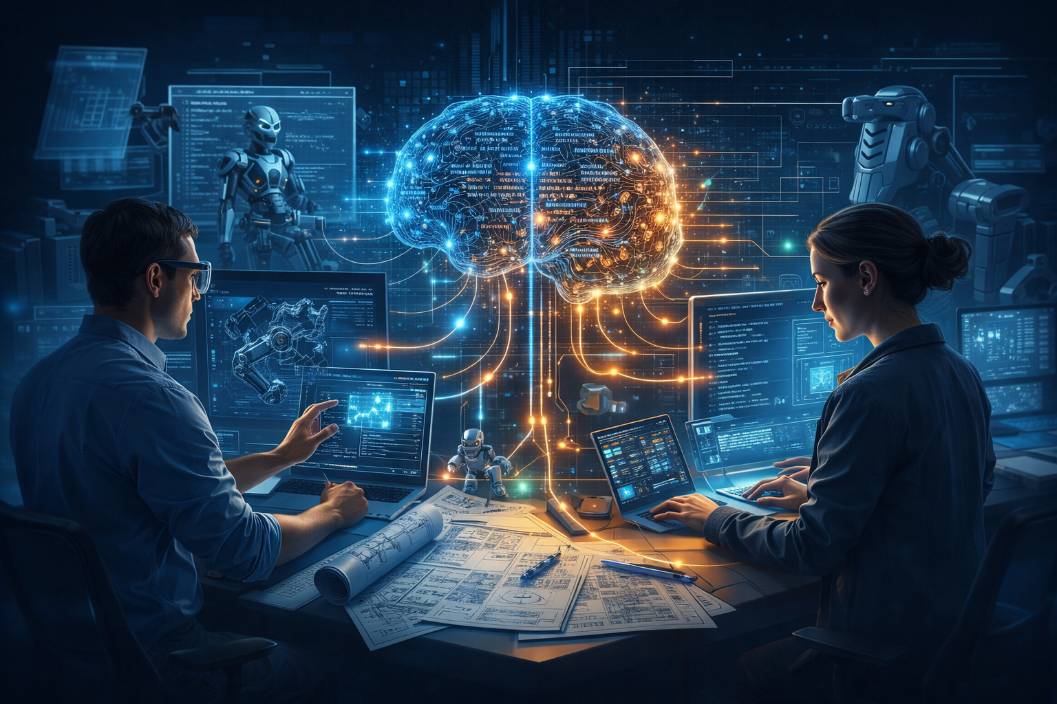 Engineer using Large Language Models on a computer for engineering design and coding tasks
