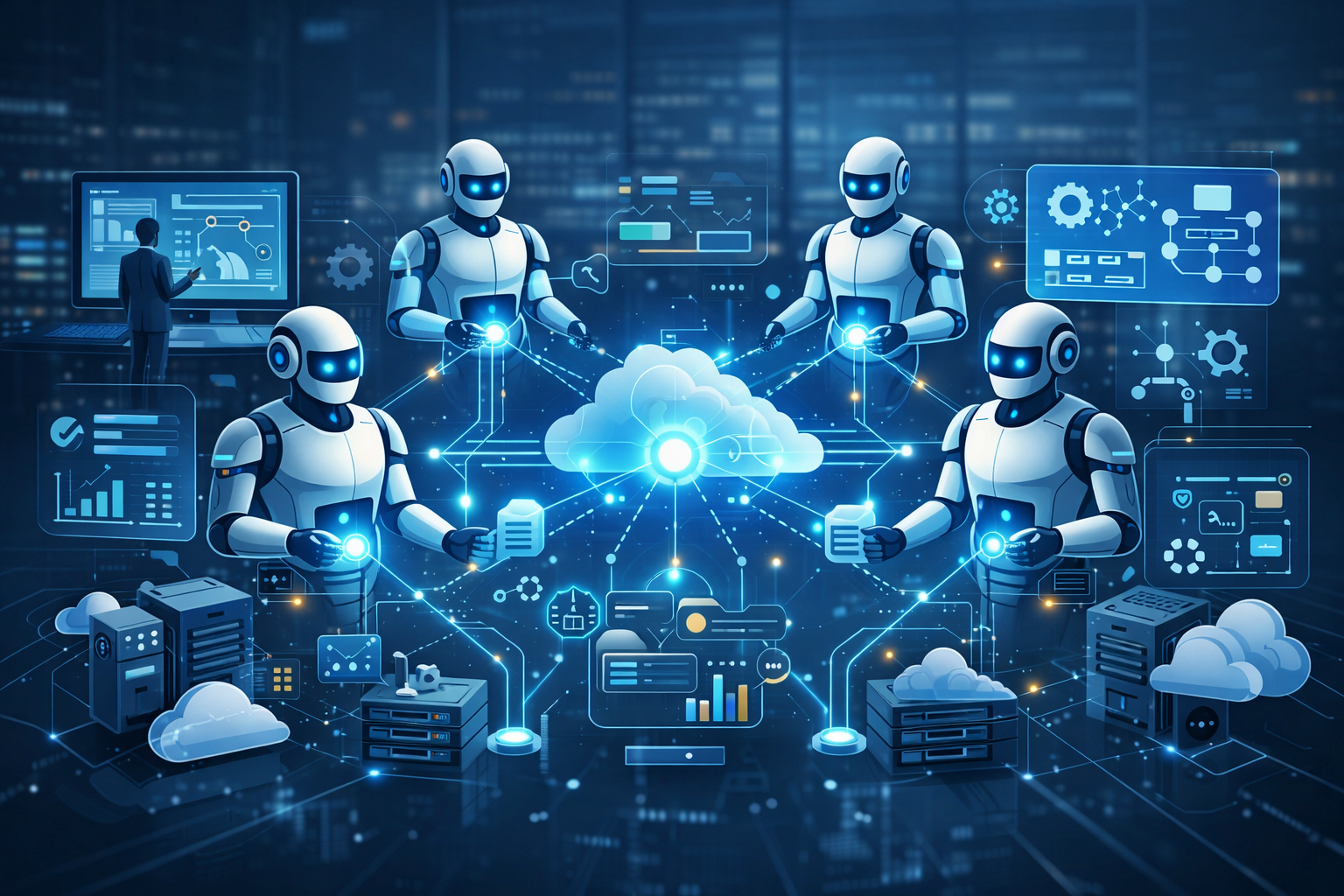 Multiple AI agents collaborating to automate complex business workflows
