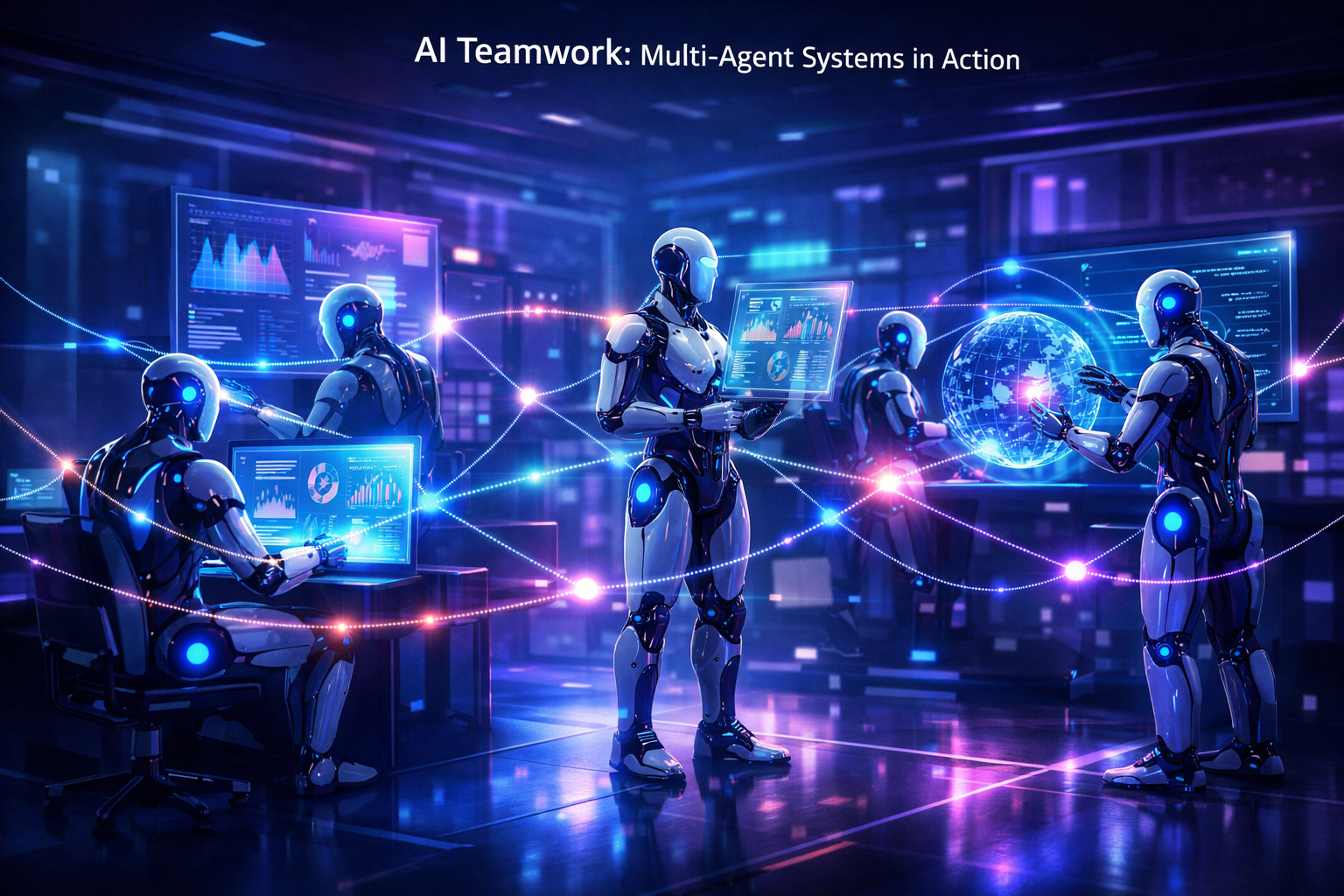 Multiple AI agents working together as a team in a multi-agent system