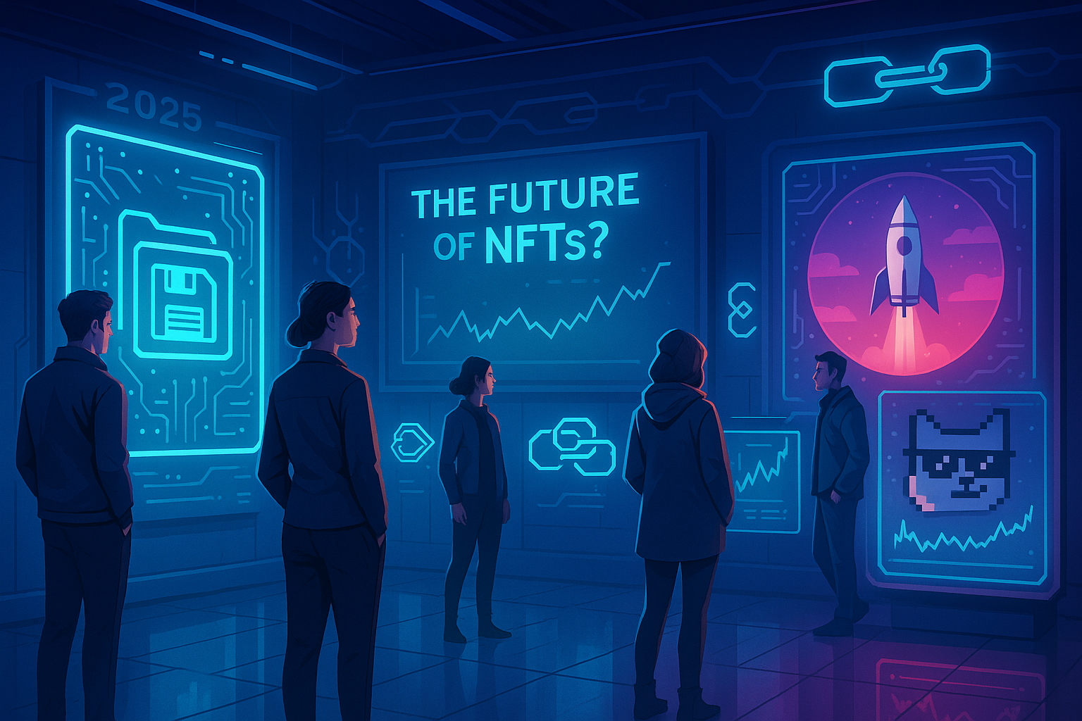 NFTs in 2025 showing digital ownership tokens on blockchain technology