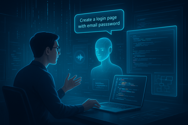 Developer using natural-language coding to build software with AI assistance