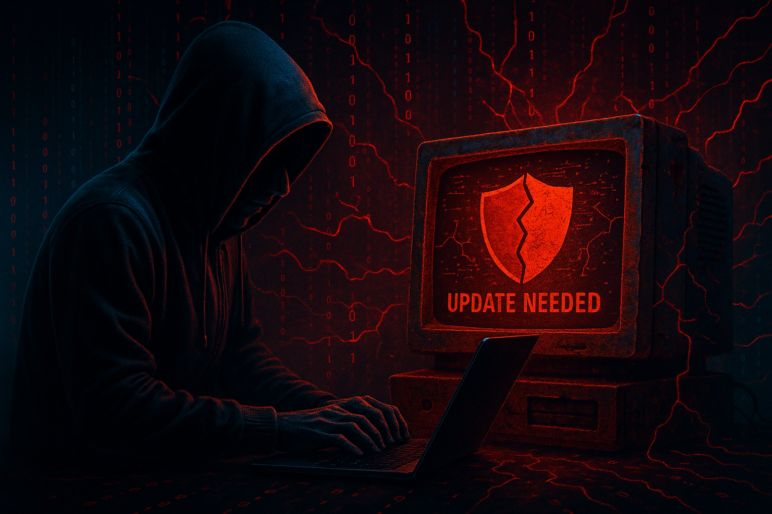 Outdated software cybersecurity risk showing unpatched system vulnerabilities