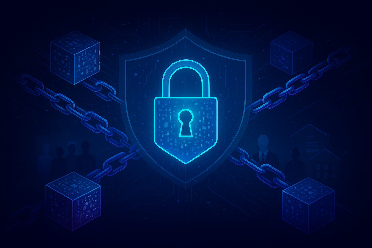 Privacy-preserving blockchain technology showing encrypted transactions and zero-knowledge proofs