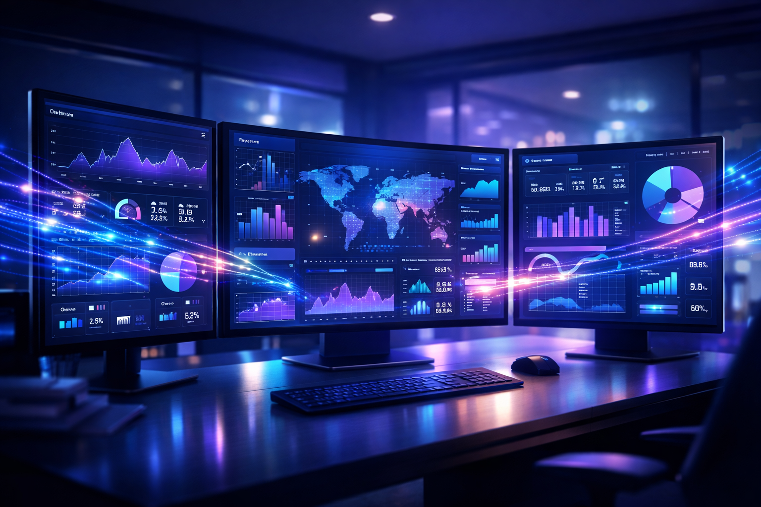 Real-time data automation dashboard showing live business analytics and charts