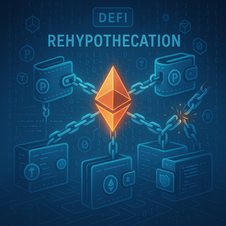 Illustration showing rehypothecation risk chain in DeFi lending platforms