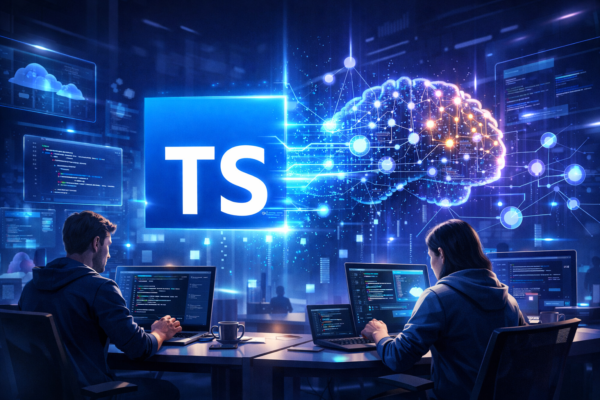 Developer working with TypeScript and AI coding tools on a modern software project