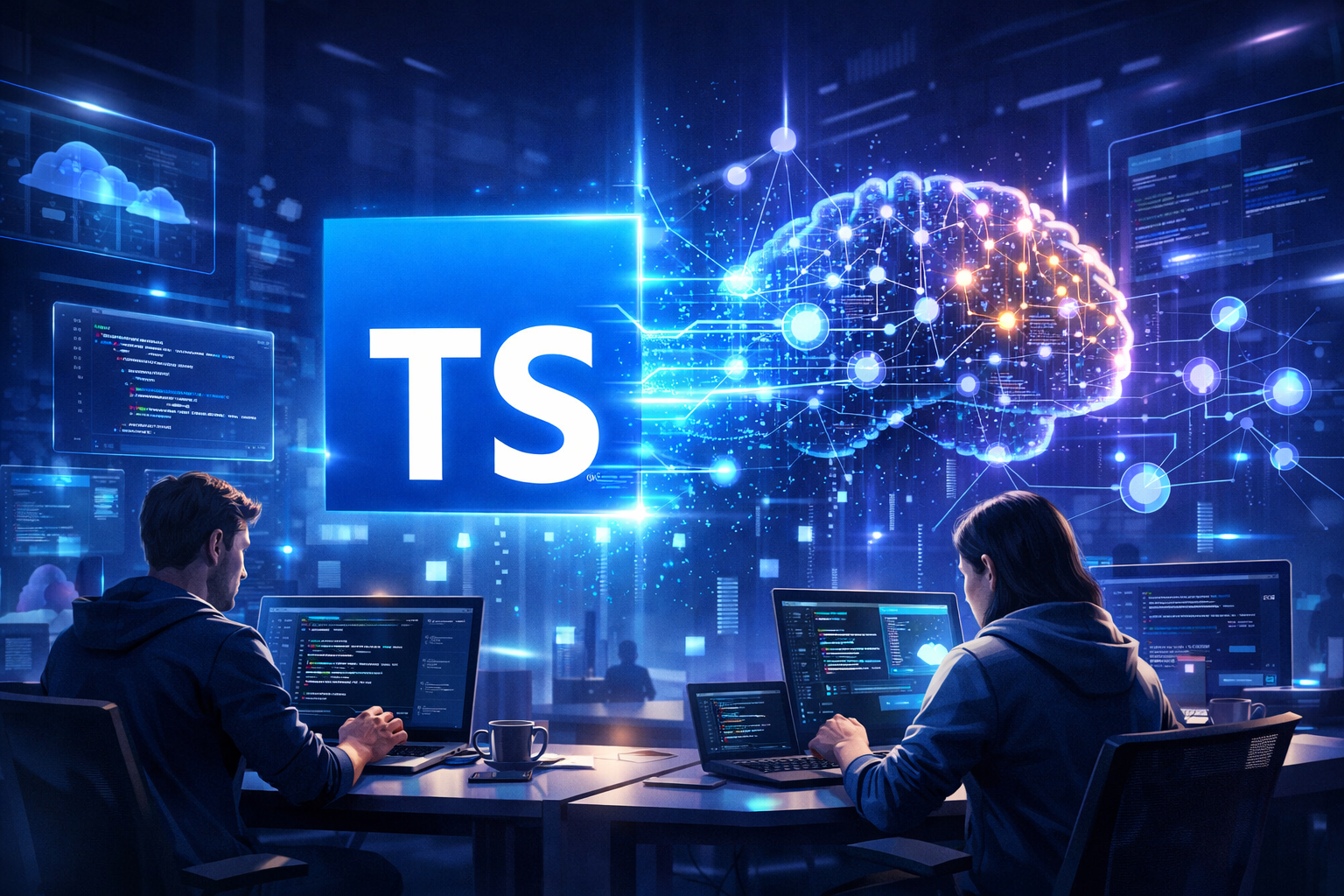 Developer working with TypeScript and AI coding tools on a modern software project