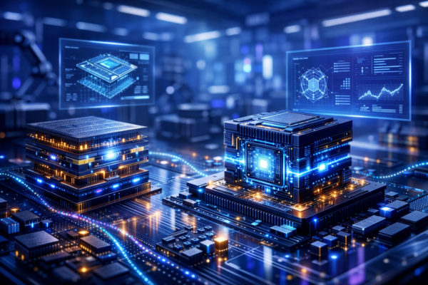 Close-up of a modern semiconductor chip representing innovation trends in electronics engineering