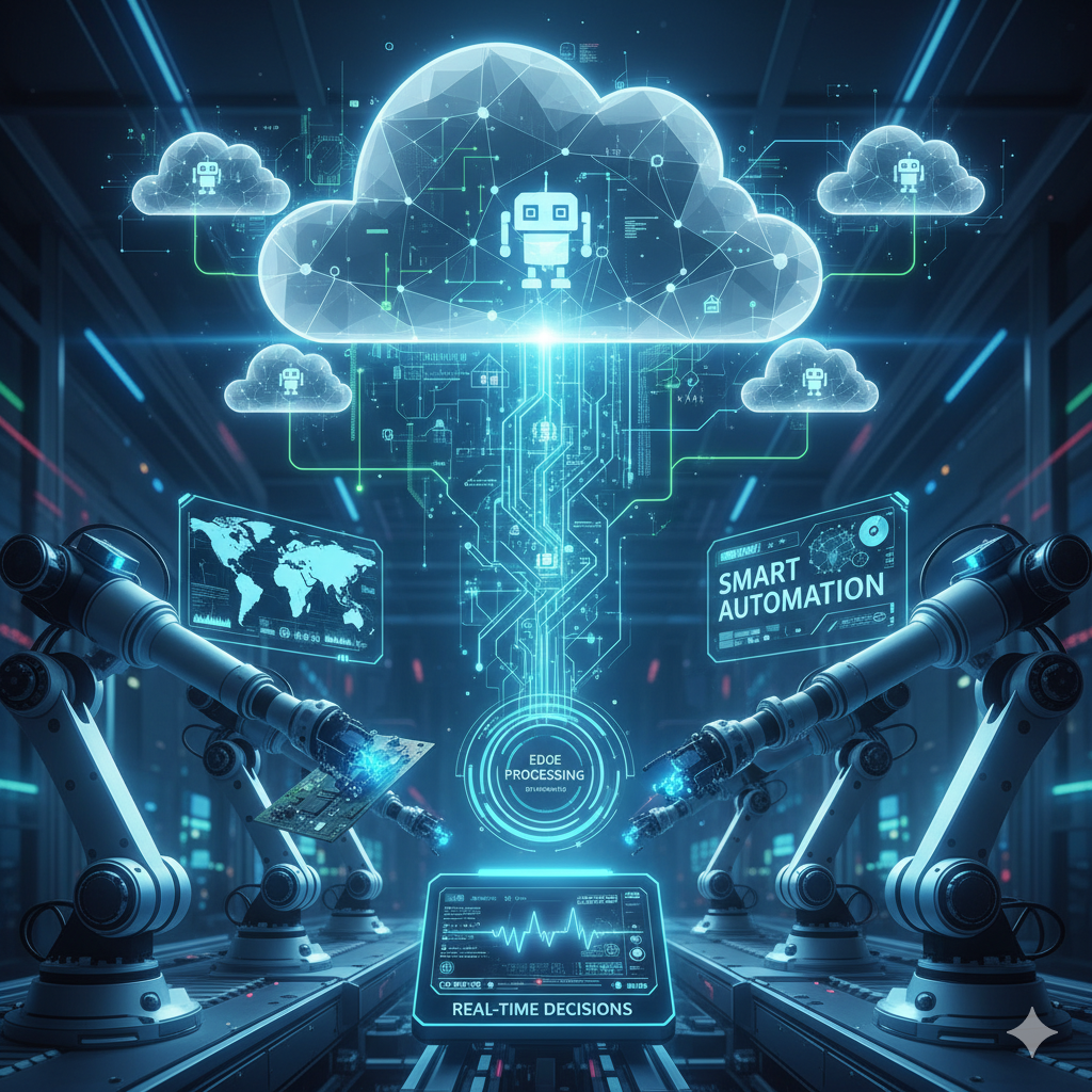Industrial robot using edge and cloud computing for real-time decision making in a smart factory