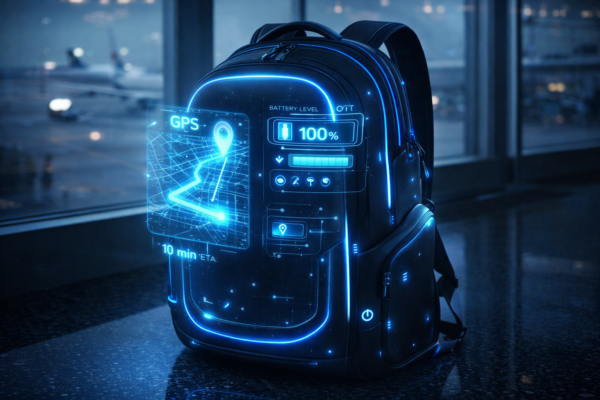 AI smart backpack with GPS tracking and built-in USB charging port for travelers
