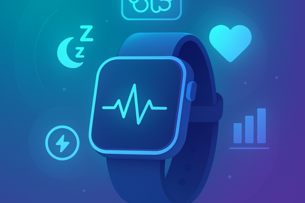 Smartwatch displaying AI-powered health monitoring features including ECG and sleep tracking in 2025