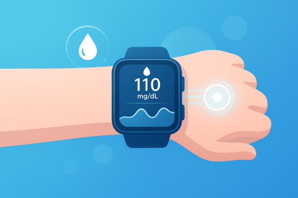 Smartwatch displaying blood sugar monitoring feature on wrist