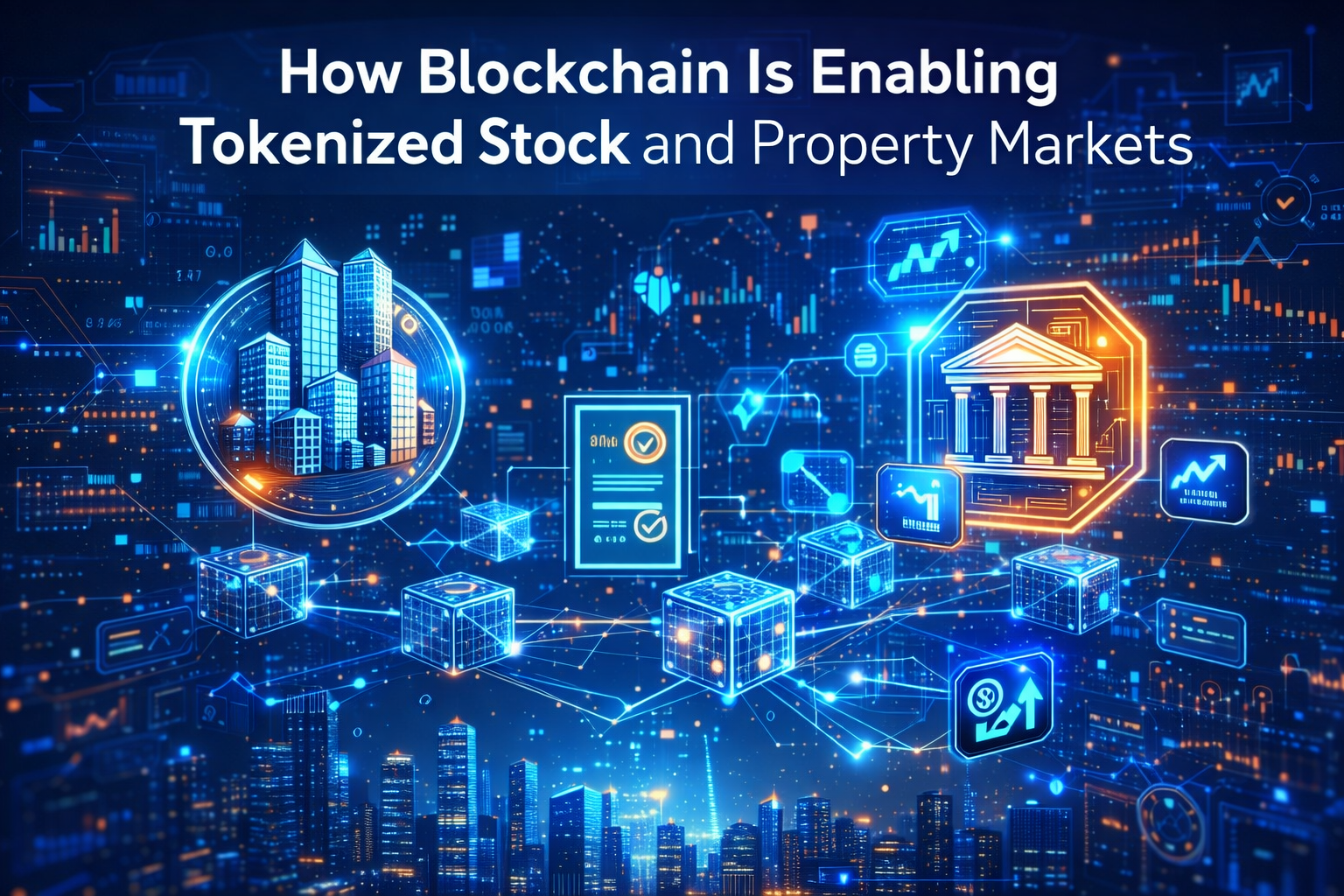Blockchain technology enabling tokenized stock and real estate markets with digital tokens