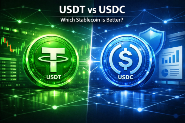 USDT vs USDC stablecoin comparison showing Tether and USD Coin logos side by side
