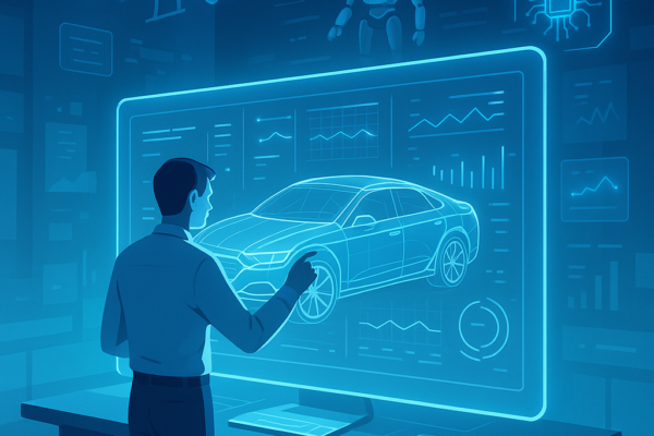 Engineer using CAD software for virtual prototyping and 3D product simulation
