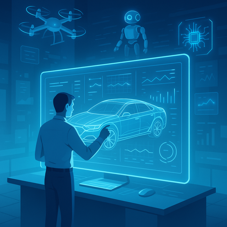 Engineer using CAD software for virtual prototyping and 3D product simulation