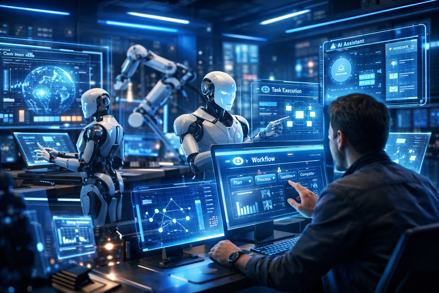 Agentic AI system planning and executing tasks autonomously in a digital workspace