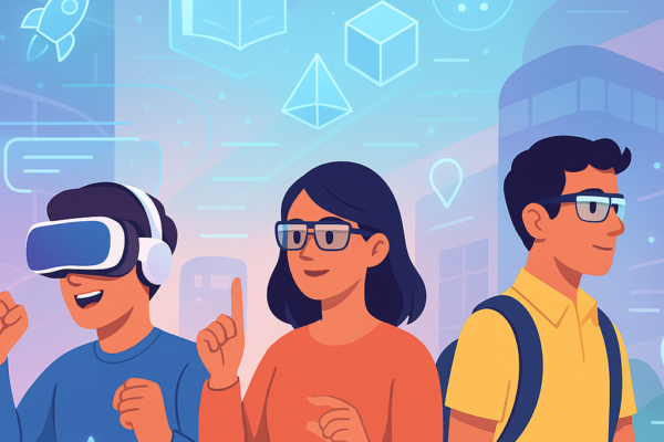 Person wearing an XR headset experiencing augmented and virtual reality in 2025