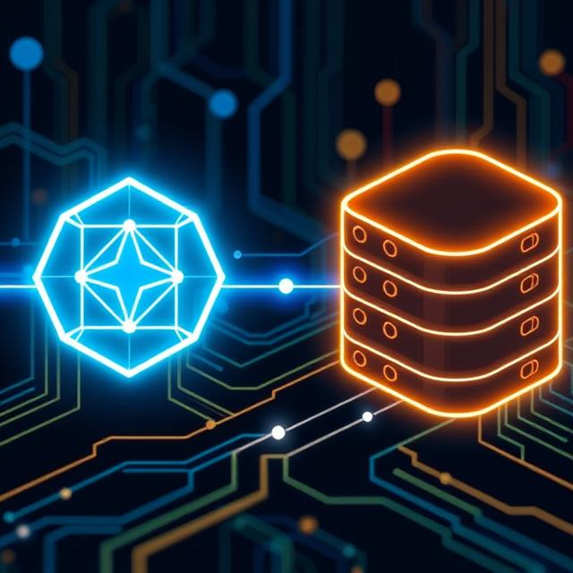 Blockchain vs traditional database comparison showing decentralized nodes and centralized server structure