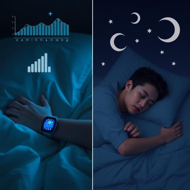 Person wearing a smartwatch on wrist while sleeping in bed for sleep tracking