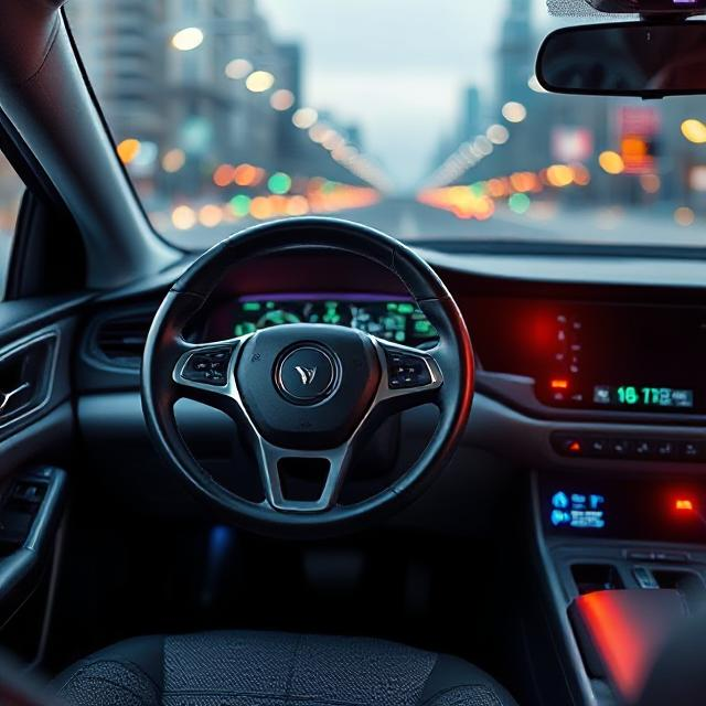 Self-driving autonomous vehicle navigating a city road using sensors and AI technology