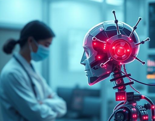 Doctor using artificial intelligence tools for medical diagnosis and patient care in a hospital