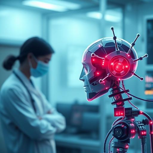 Doctor using artificial intelligence tools for medical diagnosis and patient care in a hospital