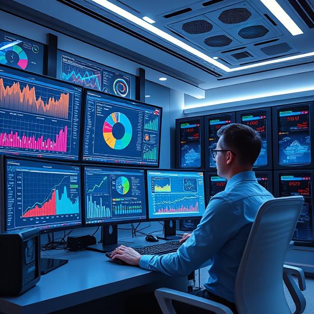 Big data analytics dashboard showing charts, graphs, and data insights for business decision-making