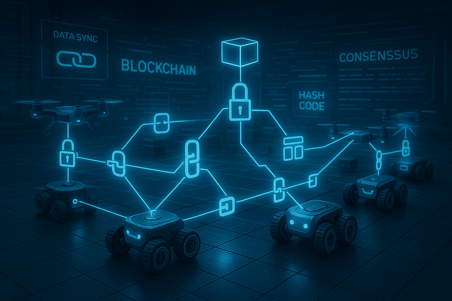 Swarm robots coordinating tasks using blockchain technology for secure decentralised communication
