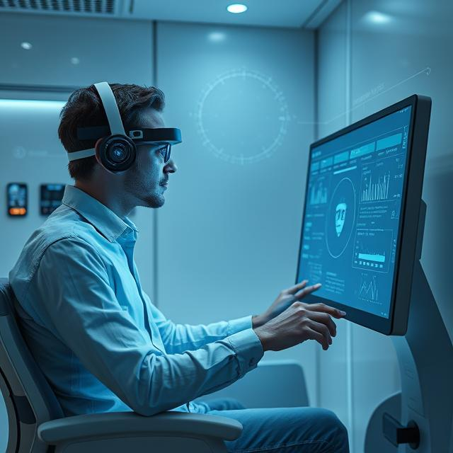 Blue Eyes technology concept showing human eye being tracked by a computer sensor system