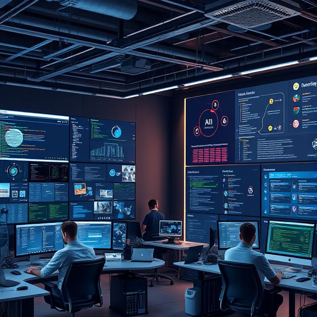 Software developer working with AI tools, DevOps pipelines, and low-code platforms in 2024