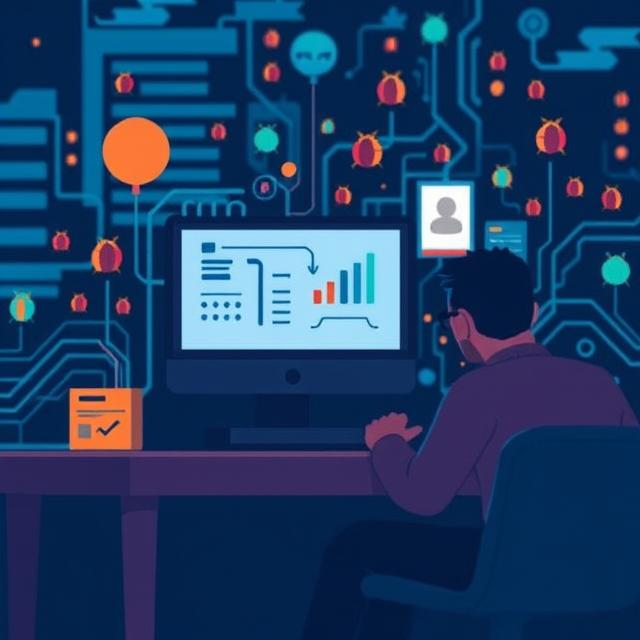 Developer using a bug tracking tool to manage and resolve software defects
