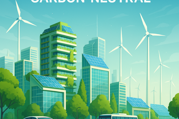 Carbon-neutral infrastructure with solar panels, green buildings, and sustainable urban design