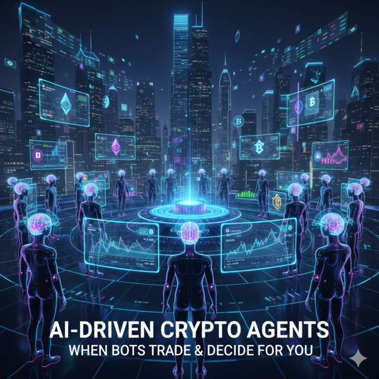 AI-driven crypto trading bot analyzing cryptocurrency market data on blockchain