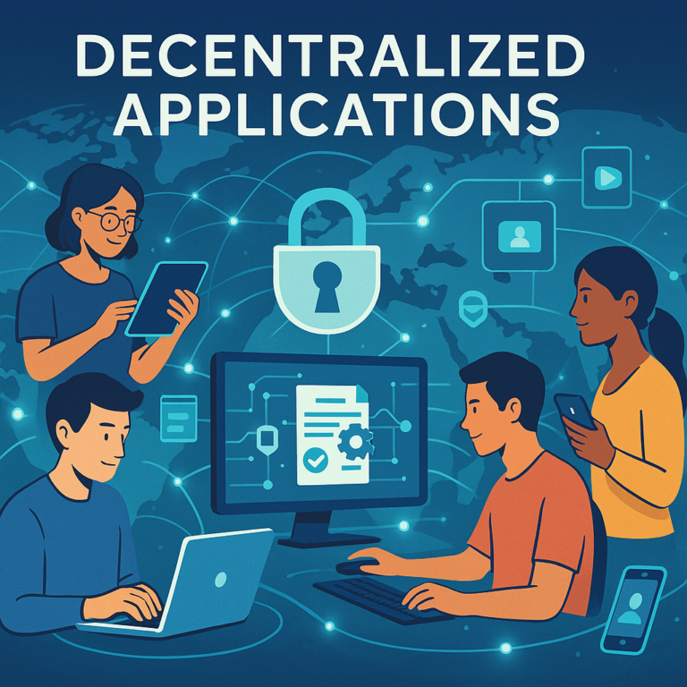 Decentralized applications dApps running on blockchain network with smart contracts