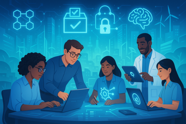 Engineers building secure digital democracy platforms with blockchain and cybersecurity tools