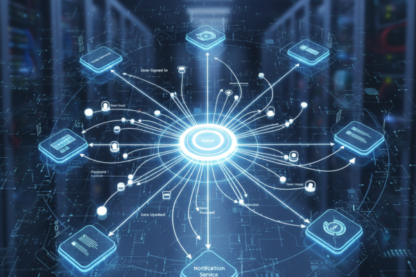 Diagram showing how Event-Driven Architecture works with producers, brokers, and consumers