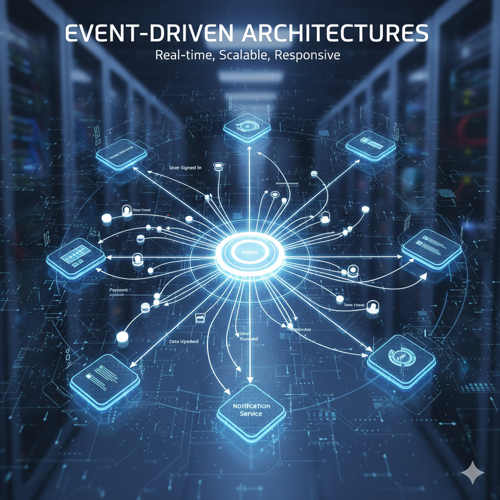 Diagram showing how Event-Driven Architecture works with producers, brokers, and consumers