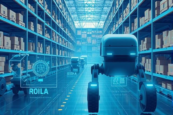 Autonomous Mobile Robot navigating a warehouse floor using sensors and AI technology
