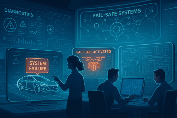 Diagram showing fail-safe system design in autonomous engineering with redundancy and safe shutdown features