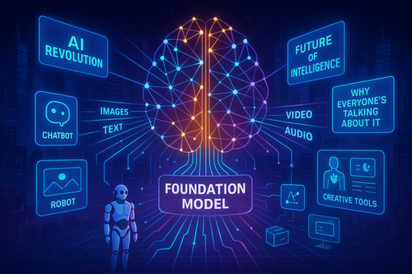 Foundation model AI concept showing deep learning and transformer architecture powering ChatGPT and DALL·E