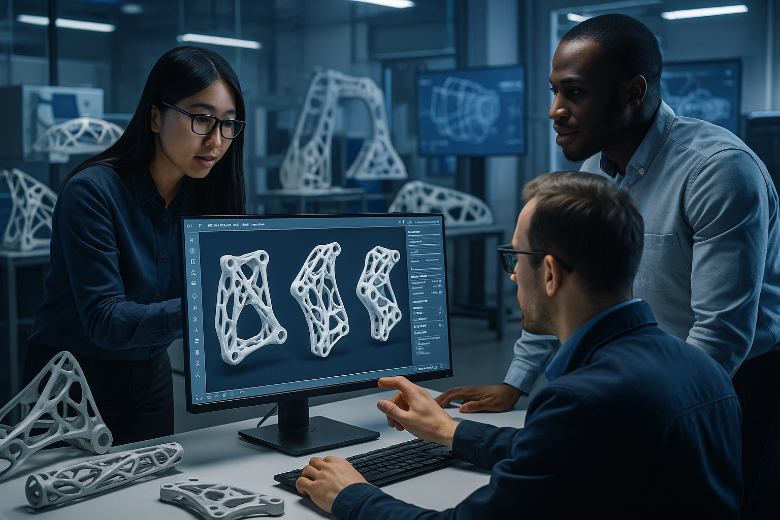 AI-powered generative design software creating optimized mechanical engineering components