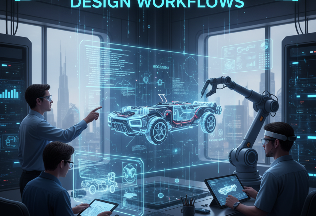 Engineer using generative AI tools to create 3D design models on a computer screen