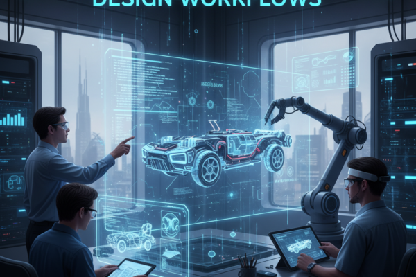 Engineer using generative AI tools to create 3D design models on a computer screen