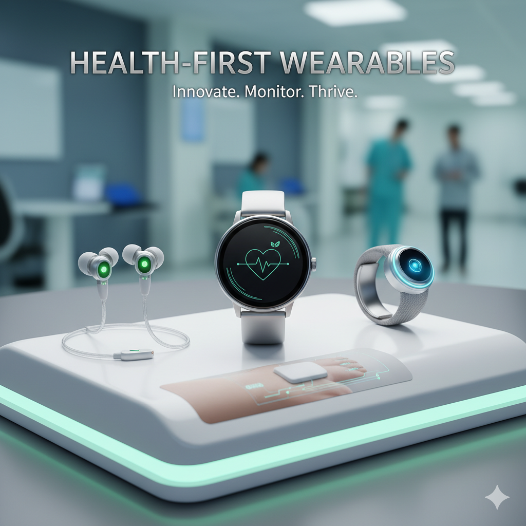 Person wearing a health-first smartwatch displaying heart rate and health monitoring data in 2025